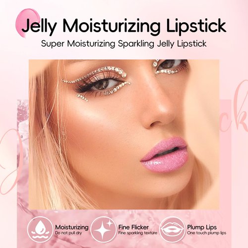 HOSAILY Jelly Glitter Lipstick, Magic Color Changing Lip Stain Queen, Hydrating Long Lasting Tinted Lip Balm with Creamy Texture, High Pigmented Non-Stick Lip Stain Glitter Lip Gloss Makeup, 05