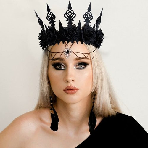 GORTIN Gothic Floral Headpiece Halloween Vintage Crown Headband Red Rose Flower Hair Bands Masquerade Cosplay Hair Accessory for Witcher Makeup Ball Party for Women and Girls (Black)