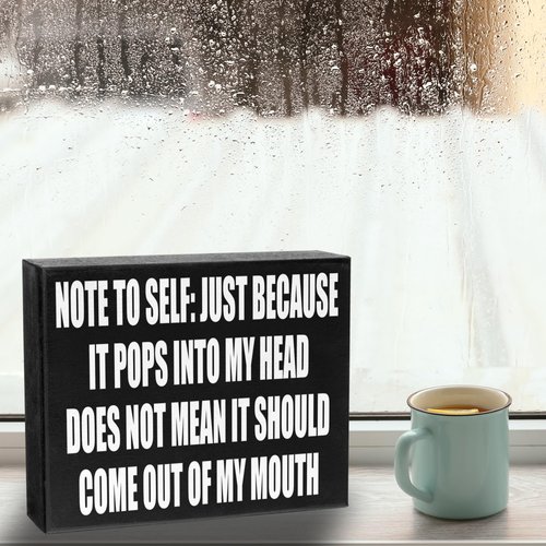 JennyGems Note To Self: Just Because It Pops Into My Head Wooden Sign, Funny Signs and Gifts, Sassy Table Decor and Wall Hanging, Desk and Coworker Decoration, Made in USA