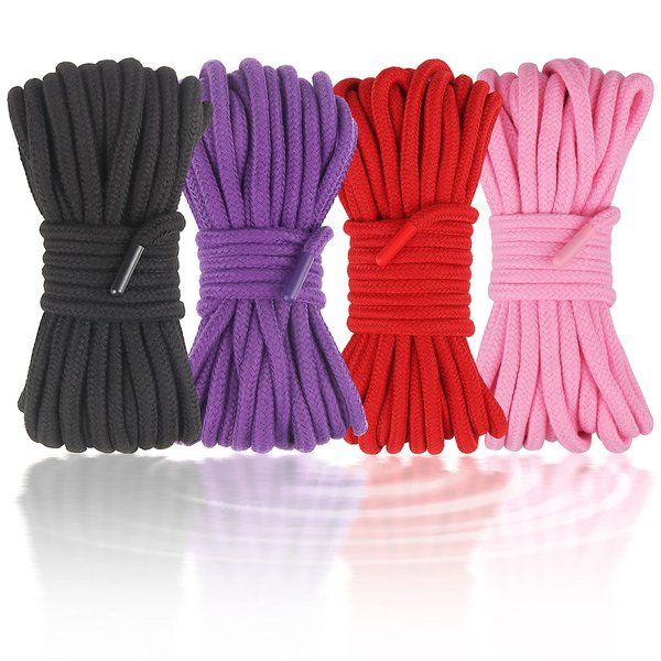 Penfeinx Soft Cotton Rope Durable Thick Rope Skin Friendly Smooth Cotton Rope 10 Meters/32 Feet 8MM Multipurpose Protecting Ending Twisted Long Rope (4 Color-Black Red Pink Purple)