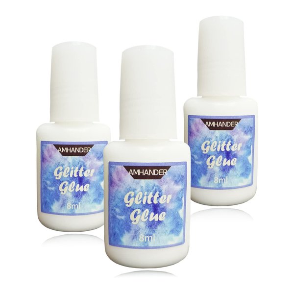 Temporary Tattoo Glue - Yomagine 8ml Glitter Glue Brush Bottle, Water Soluble Body Painting Glue, Ideal for Halloween, Carnival, Birthday Party, Theme Party, Costume Events & Makeup Artists (3 Pcs)
