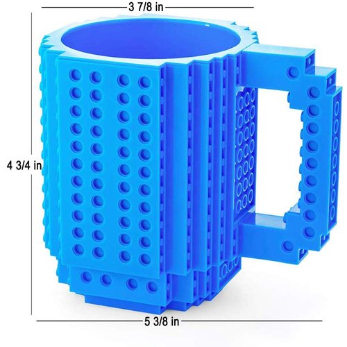 Tmango Build-on Brick Mug with 3 Pack of Character Blocks, DIY Building Blocks Coffee Mug, Puzzle Cup for Creative Kids, Men or Women Xmas Birthday Gift (Blue)