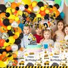 189 Pcs Construction 4th Birthday Party Supplies Dump Truck Four Years Old Paper Plates Napkins Forks Cups Tablecloth Banner Balloon Garland Dinnerware for Construction 4th Bday Party Decorations