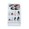 Halloween Press on Nails Medium Almond French Tip Fake Nails White&Black False Nails with Designs Bats Stars Glossy Glue on Nails Full Cover Acrylic Cute Artificial Nails for Women Manicure 24 Pcs