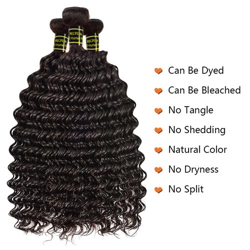Brazilian Virgin Hair Deep Wave Bundles 100% Human Hair Unprocessed Brazilian Human Hair Deep Curly Bundles Hair Extensions Natural Color (20 22 24)