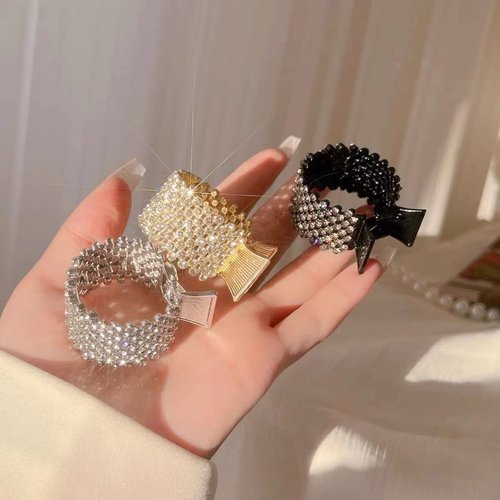 E EMZHOLE 3PCS Small Hair Claw Clips for High Ponytail, Rhinestone Shark Hair Clips Ponytail Buckle Hair Clip High Ponytail Claw Clip Nonslip Hair Accessories for Women Thick Long Hair