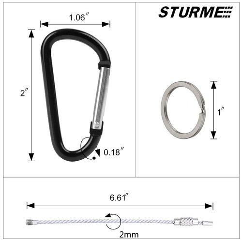 STURME 2" Aluminum D Ring Carabiners Clip D Shape Spring Loaded Gate Small Keychain Carabiner Clip Set Outdoor Camping Mini Lock Snap Hooks Spring Link Key Chain Durable Improved 24 PCS, Black
