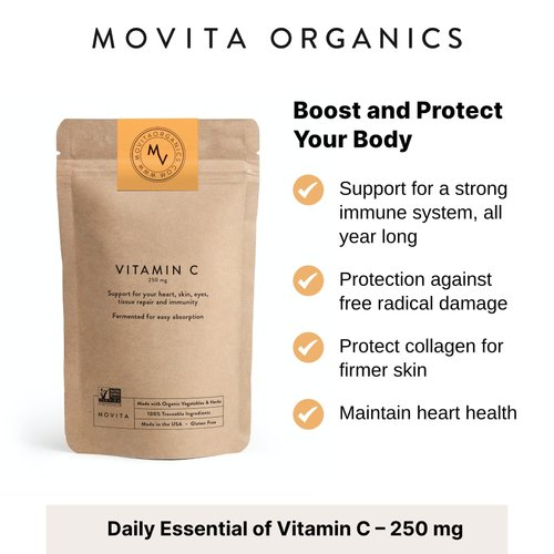 Movita Fermented Vitamin C 250mg Pouch - Fermented Whole Foods, Vitamins, and Minerals - Organic, Vegan-Friendly, Gluten-Free & Non-GMO - 30 Day Supply