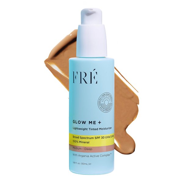 Tinted Mineral Sunscreen with Non-Nano Zinc Oxide, SPF 30 Face Moisturizer, GLOW ME by FRE Skincare (Medium-Deep) - Hydrating Lightweight Face Cream for Smoother & Glowing Skin - Reef-Safe Sunscreen