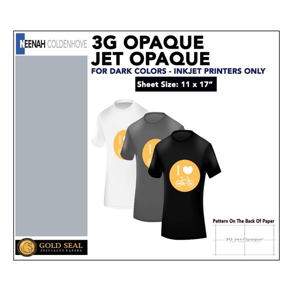 Iron ON Heat Transfer Paper 3G Jet Opaque 11 x 17" Custom Pack 10 Sheets