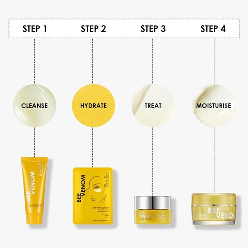 Rodial Bee Venom Little Luxuries Kit | Revitalise and Firm | Cleansing Balm 0.68 fl.oz. + Moisturiser 0.51 fl.oz. + Jelly Eye Patches x1 + Eye Cream 0.17 fl.oz