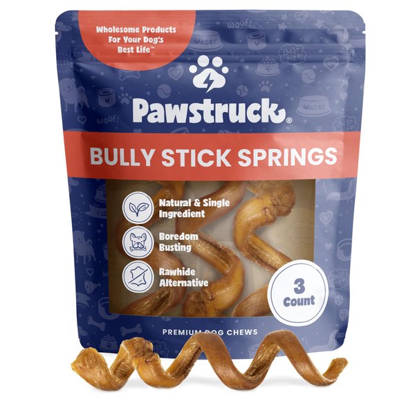 Pawstruck All-Natural 6" Bully Stick Springs for Dogs - Fun Challenging Rawhide Free 100% Beef Single Ingredient Chew Treat Bones - Fully Digestible Low Odor - 3 Pack - Packaging May Vary