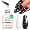 beetles Gel Polish 15ML Holographic Glitter Gel Nail Polish Top Coat Silver Mix Glossy Shiny Gel Nail Polish No Wipe Uv Gel Top Coat Polish Nail Decoration Sparkle Manicure DIY Home Salon