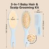 Baby Hair Brush and Comb Set for Newborn - Wooden Baby Hair Brush Set with Soft Goat Bristle, Baby Brush Set for Newborns, Baby Brush and Comb Set Girl, Boy, Toddler Cradle Cap Brush (Oval, Frost)