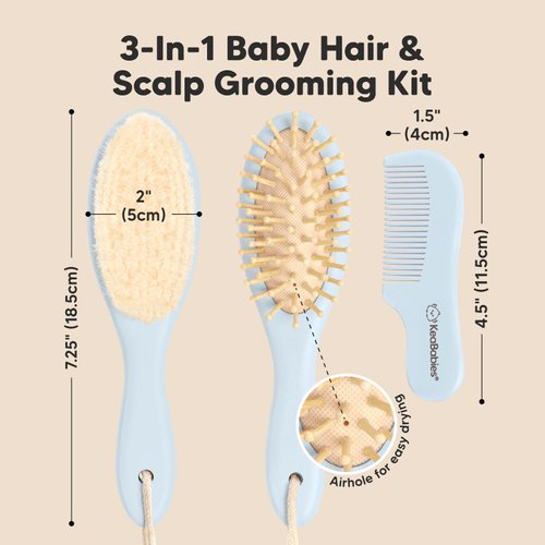 Baby Hair Brush and Comb Set for Newborn - Wooden Baby Hair Brush Set with Soft Goat Bristle, Baby Brush Set for Newborns, Baby Brush and Comb Set Girl, Boy, Toddler Cradle Cap Brush (Oval, Frost)