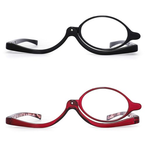 JM 2 Pairs Makeup Reading Glasses Magnifying Flip Down Cosmetic Readers for Women +1.5