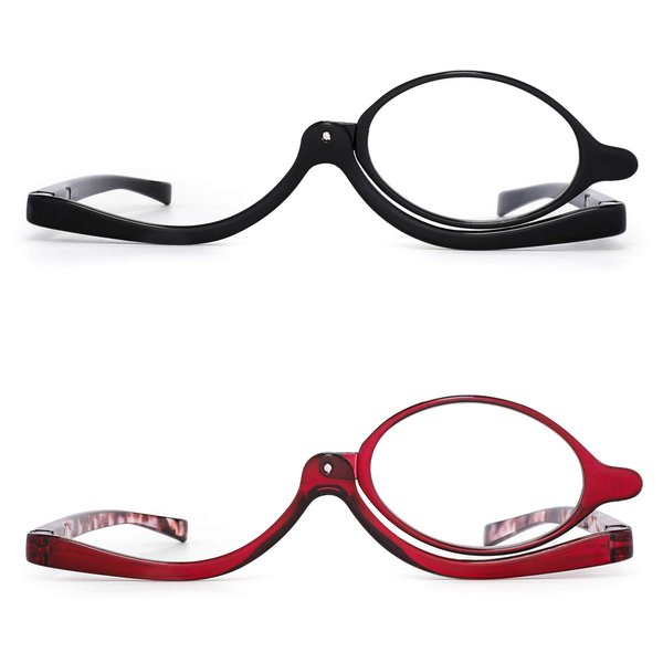 JM 2 Pairs Makeup Reading Glasses Magnifying Flip Down Cosmetic Readers for Women +1.5