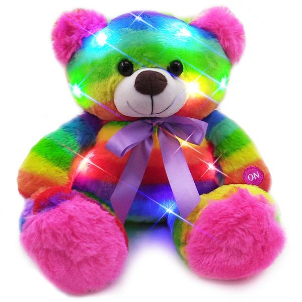 The Noodley Light Up Rainbow Teddy Bear Stuffed Animal LED Plush Night Light Sleep Toy for Girls Birthday (16 inch)