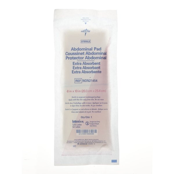 Medline Sterile Abdominal Pads, 8x10, Individually Wrapped (Pack of 18)
