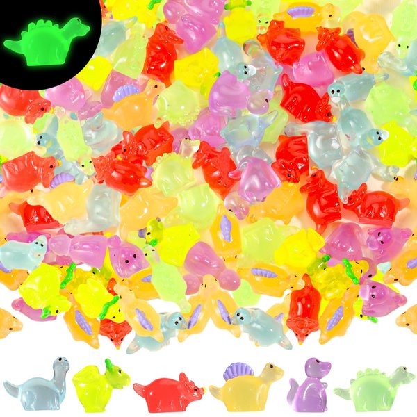 Poen 150 Pcs Mini Dinosaur Figures Resin Small Dinosaur Toys Garden Mini Dinosaurs Realistic Tiny Dinosaurs Miniature Dinosaur Figurines for Bag Cake Topper Birthday Party Favors (Luminous)