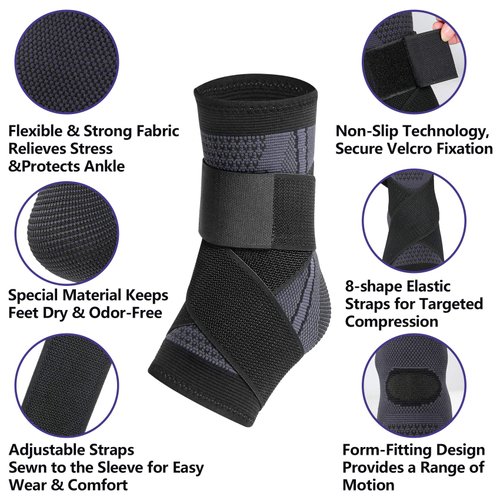 cgyqsyk Ankle Brace, Ankle Support for Women & Men, Ankle Compression Sleeve Ankle Wrap w/Ankle Strap for Relief Sprained Ankle, Fasciitis, Achilles Tendon, Injured Foot, Recovery, Sport, Running (M, Black, 1)