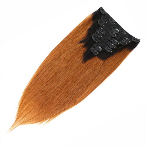Clip in Hair Extensions Remy Human Hair Ombre Straight Hair Silky Thick Real 100% Human Hair For Black Women Virgin Hair 8Pcs Total of 18 Clips 140g（18Inch，#1B/30 Brown）