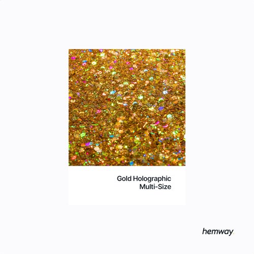 Hemway Ultra Sparkle Glitter - Multi-Size Chunky Fine Cosmetic Glitter Mix for Body Face Hair Eye Nail Art Festival, Crafts for Tumbler Resin Decorations - Gold Holographic - 100g / 3.5oz