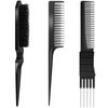3 Pieces Pick Teasing Combs Hair Brush Set Includes Black Carbon Lift Teasing Combs with Metal Prong, Triple Pin Rat Tail Comb, Nylon Bristle Hair Comb Brush for Women (Black)