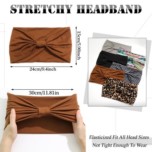 SAWINDA 6 Pack Boho Headbands for Women Wide Stretchy Head Bands for Women's Hair Vintage Knotted Turban Soft Cloth Head Bands Yoga Running Elastic Head Wrap Headbands Accessories for Teen Girls
