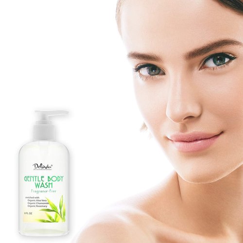 DELÚVIA Deluvia Gentle Body Wash, Moisturizing Body Wash with Aloe Vera, Organic Jojoba Seed Oil, Sweet Almond Oil and Vitamin E, Unscented, for All Skin Types, Including Sensitive Skin.