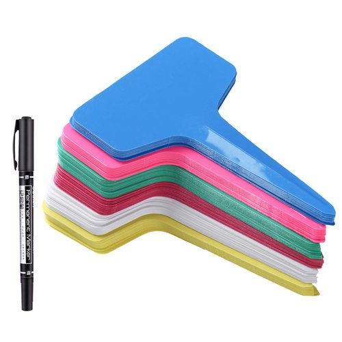 150 Pcs T-Type Plant Labels with a Gel Pen, Waterproof Plastic Plant Tags Nursery Garden Markers, 6 x 10cm, 6 Colors