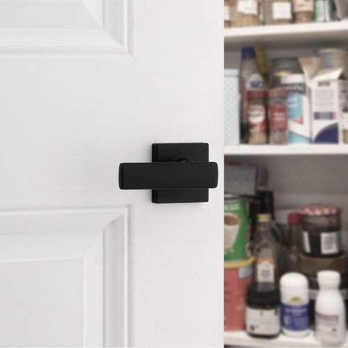 Kwikset Breton Dummy Door Handle, Single Sided Lever for Closets, French Double Doors, and Pantry, Matte Black Non-Turning Reversible Interior Push/Pull Lever, with Microban Protection