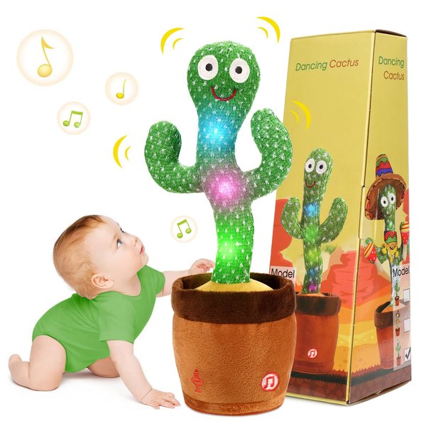 JISON21 Dancing Cactus Toy Talking Cactus Singing and Repeat What You Say for Baby Cactus Plush Toy Mimicking Electric Toy with Lighting Interactive Toy for Boys Girls