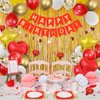 MSMANCY Red and Gold Birthday Decorations for Women with HAPPY BIRTHDAY Banner Curtains Heart Star Balloons for 16th 18th 21st 30th 40th 50th 60th Birthday Party Supplies (Red-gold)