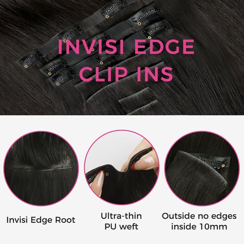 Lashey Invisi Edge Clip in Hair Extensions, 7pcs 110g 14 Inch Natural Black Seamless Clip in Hair Extensions Human Hair Straight Real Remy Human Hair