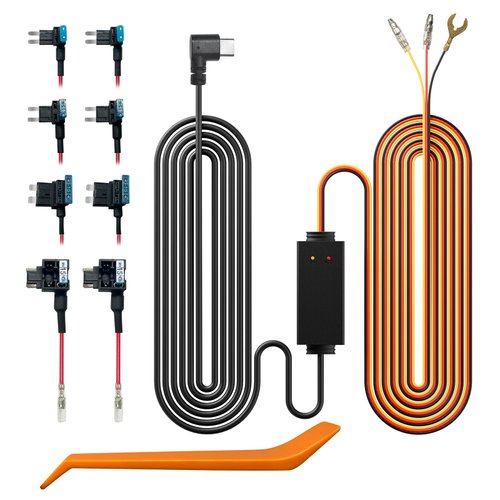REDTIGER Dash Cam Multi-Size Hardwire Kit with Dual Indicator Light, USB C Power Port, Includes 4 Types of Fuses Adapters,24H Parking Monitoring with Low Voltage Protection
