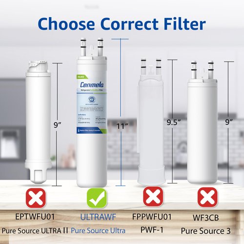 Cenmela CML005 Compatible with Frigidaire ULTRAWF (𝐍𝐎𝐓 𝐖𝐅𝟑𝐂𝐁), Pure Source Ultra, Kenmore 9999, 469999, 46-9999, A0094E28261, 242017801, 241791601 Water Filter, Height 11 inches, Pack of 2