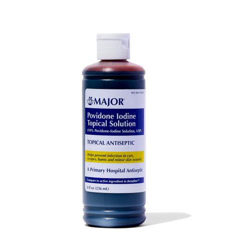 Major 10% Povidone-Iodine Liquid Topical Solution, USP - Topical Antiseptic for Cuts, Scrapes, Burns, and Minor Skin Wounds - 8 Fl. Oz.
