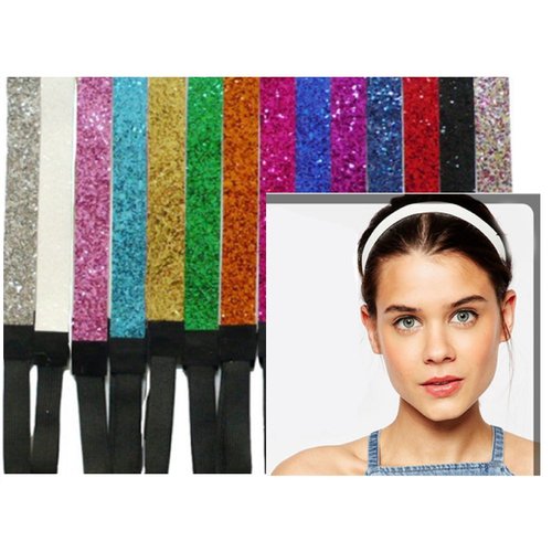Kenz Laurenz Silver Glitter Headband Pack Elastic Stretch Sparkly Fashion Headbands for Teens Girls Women Softball Volleyball Basketball Sports Teams Set Store (1 Pack)