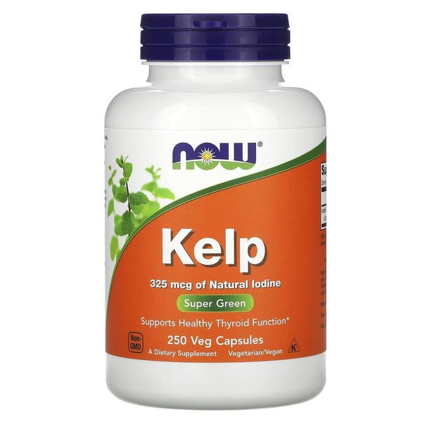 NOW Supplements, Kelp 325 mcg of Natural Iodine, Supports Healthy Thyroid Function*, Super Green, 250 Veg Capsules