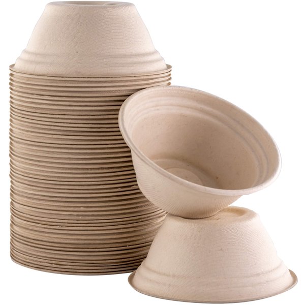 Mini Restaurant-Grade, Small 8 oz Bowls Bulk 50Pk. Great for Ice Cream, Chili or Soup. Disposable, Compostable Bowls are Allergen-Free, Leakproof and Microwave Safe for Hot or Cold Use