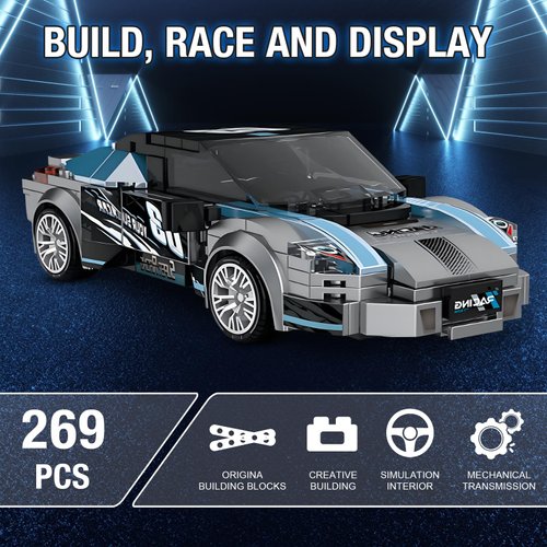 HIGH GODO Super Racing Car Building Sets with Display Case, Collectible Champion Car Model DIY Building Kit, Cool Vehicles Construction Toy Sets for Adult Teens Kids Gift Idea(269 Pieces)