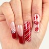 Gold Finger 24 Pcs Holiday French Tip Square Coffin Oval Press On Nails - Christmas Glitter Winter Seasonal Snowflake X-mas Glue On Nails (SANTA'S HO HO)