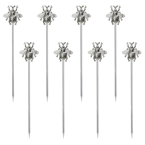 RR-RUOSHUI 8 PCS bees cocktail Reusable picks，Stainless Steel Cocktail Picks for Appetizers Olives Brandied Cherries Skewers