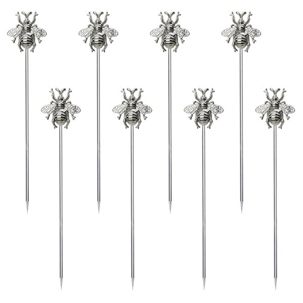 RR-RUOSHUI 8 PCS bees cocktail Reusable picks，Stainless Steel Cocktail Picks for Appetizers Olives Brandied Cherries Skewers