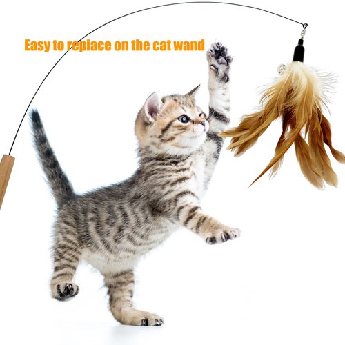 CATENEED Cat Feather Toys Refill Cat Wand Replacement Feathers, 16 PCS Cat Toy Feather Refills, Cat Wand Attachments Feathers for Cat Toys