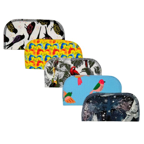 Gina's Soft Cloth Shop 1 Ply Owls & Birds Fun Flannel Washable Kids Lunchbox Napkins 8x8 inches 5 Pack - Little Wipes (R) Flannel- Proudly Made in the USA!