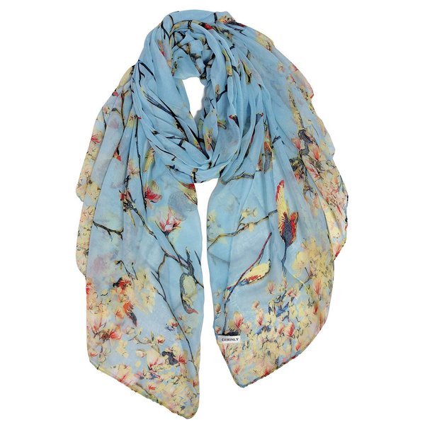 GERINLY Scarfs for Women Lightweight Birds Florals Scarves for Spring Outfits Accessories Head Wear Shawl
