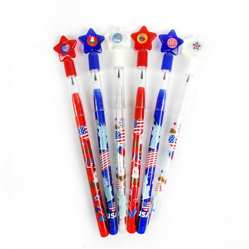 TINYMILLS 24 Pcs Patriotic 4th of July Multi Point Stackable Push Pencil Assortment with Eraser for Carnival Prize Goodie Bag Stuffers Party Favors for 4th of July BBQ, parties, parades, canivals