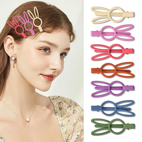 Matte Bunny Hair Clips for Girls Cute Hair Barrettes for Women Girls Non Slip Hair Barrettes Alligator Hair Clips Duckbill Hair Clip Colorful Hair Accessories Rabbit Hairpins for Girls 7pcs
